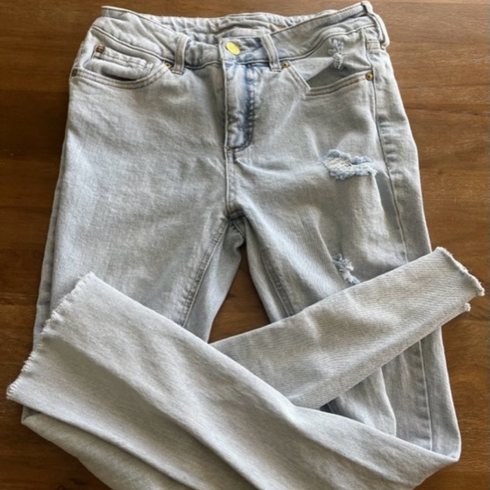 Seven Womens Weekend Slim Fit Distressed Raw Hem Skinny Jeans Size 4 Light Wash